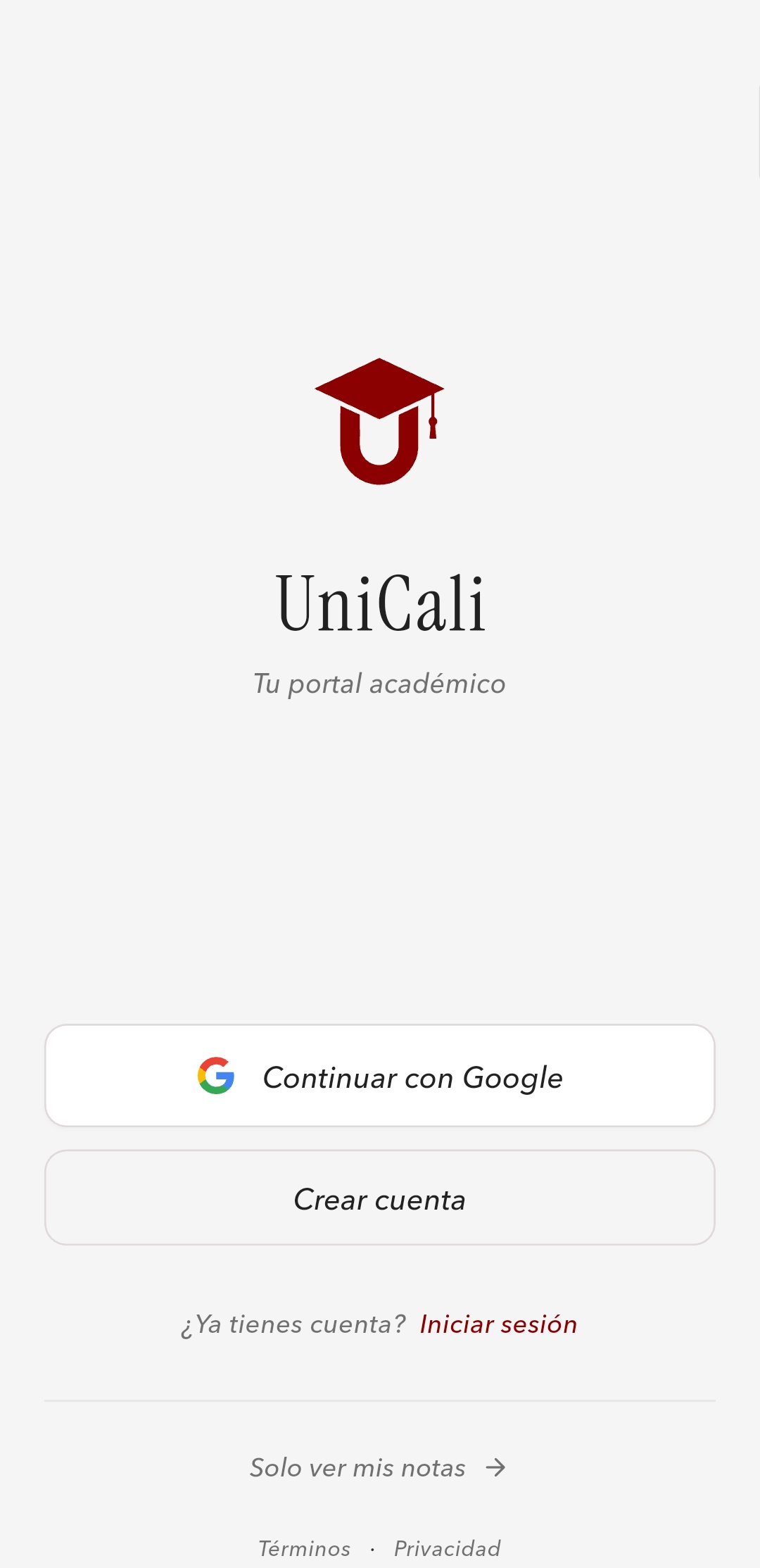 UniCali - inicio de sesion